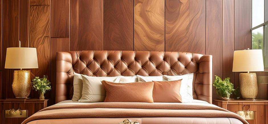 Sample plywood bed base used in modern Indian bedroom interiors