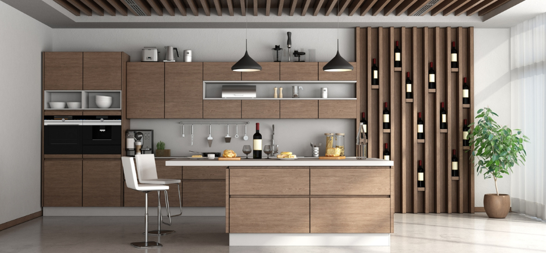 Waterproof plywood used in modern Indian kitchen cabinetry