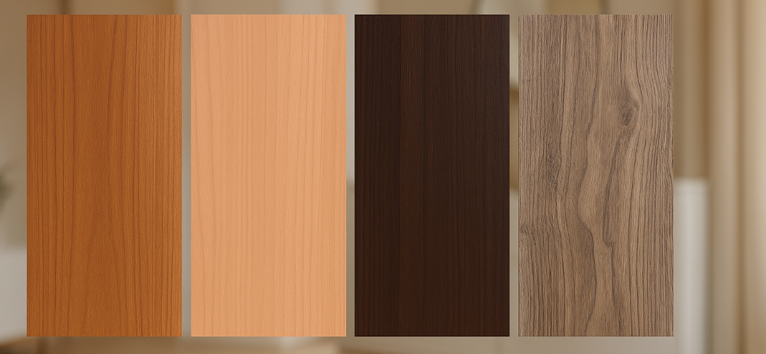 Range of plywood surface finishes applied on Indian interior furniture