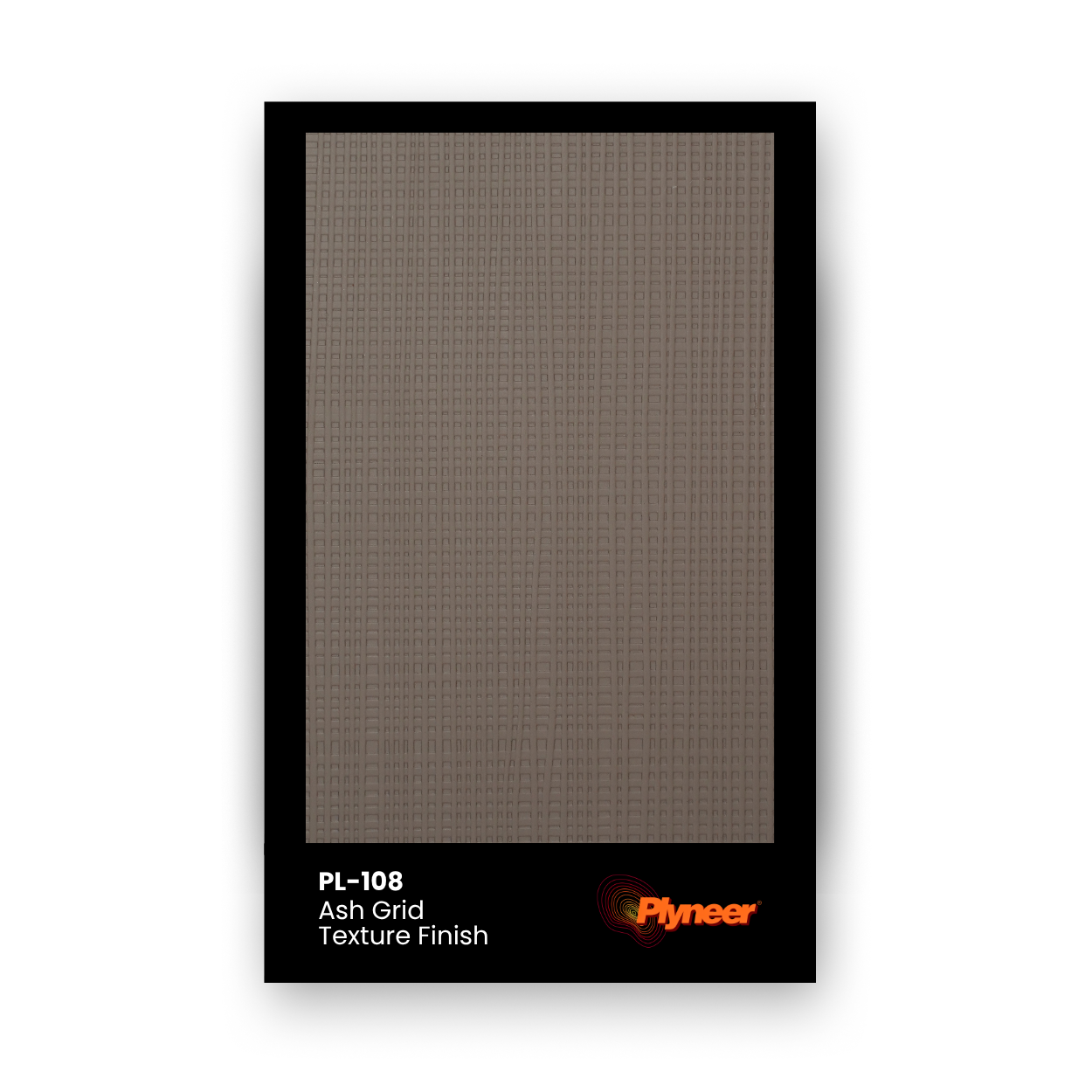 PL-108 ash grey grid texture finish laminate sample with embossed square weave pattern by Plyneer.