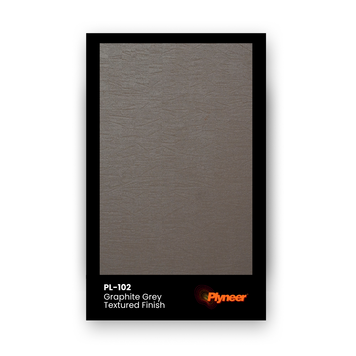 PL-102 graphite grey textured finish laminate sample with matte surface by Plyneer.