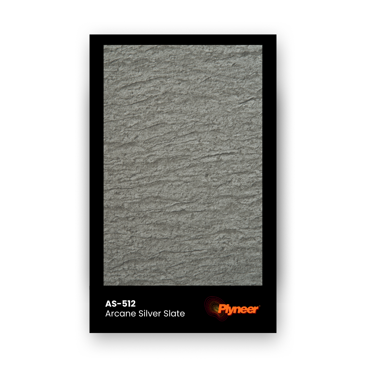 AS-512 silver slate laminate with layered stone texture in matte grey by Plyneer.