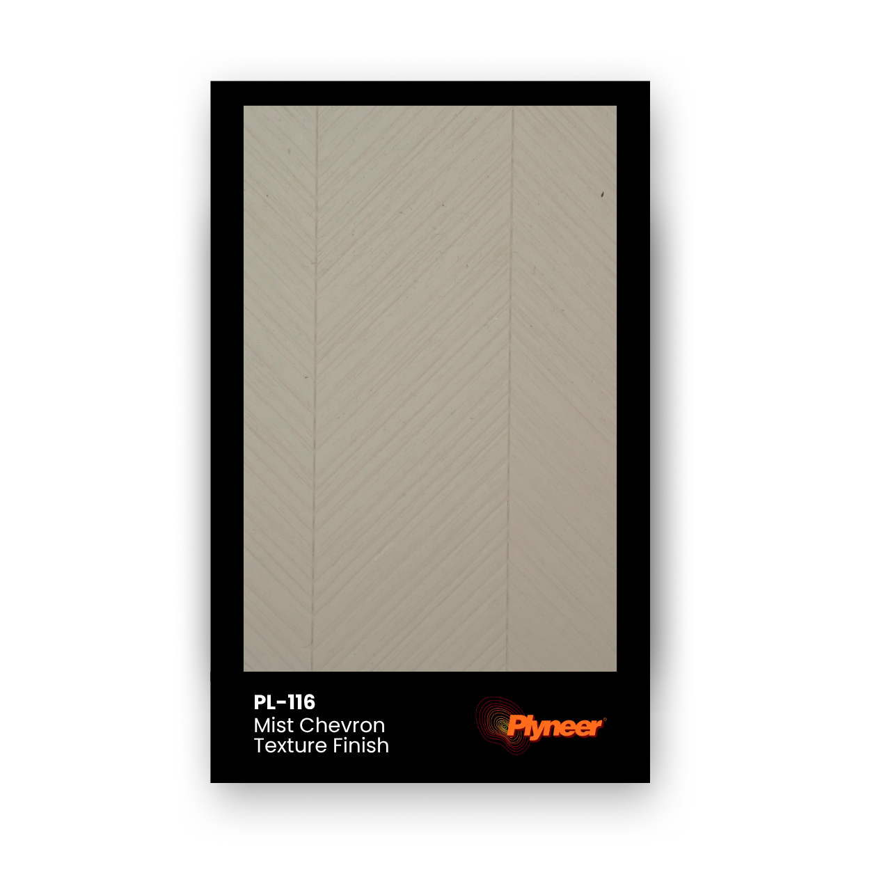 PL-116 mist grey laminate with chevron diagonal texture and matte finish by Plyneer.