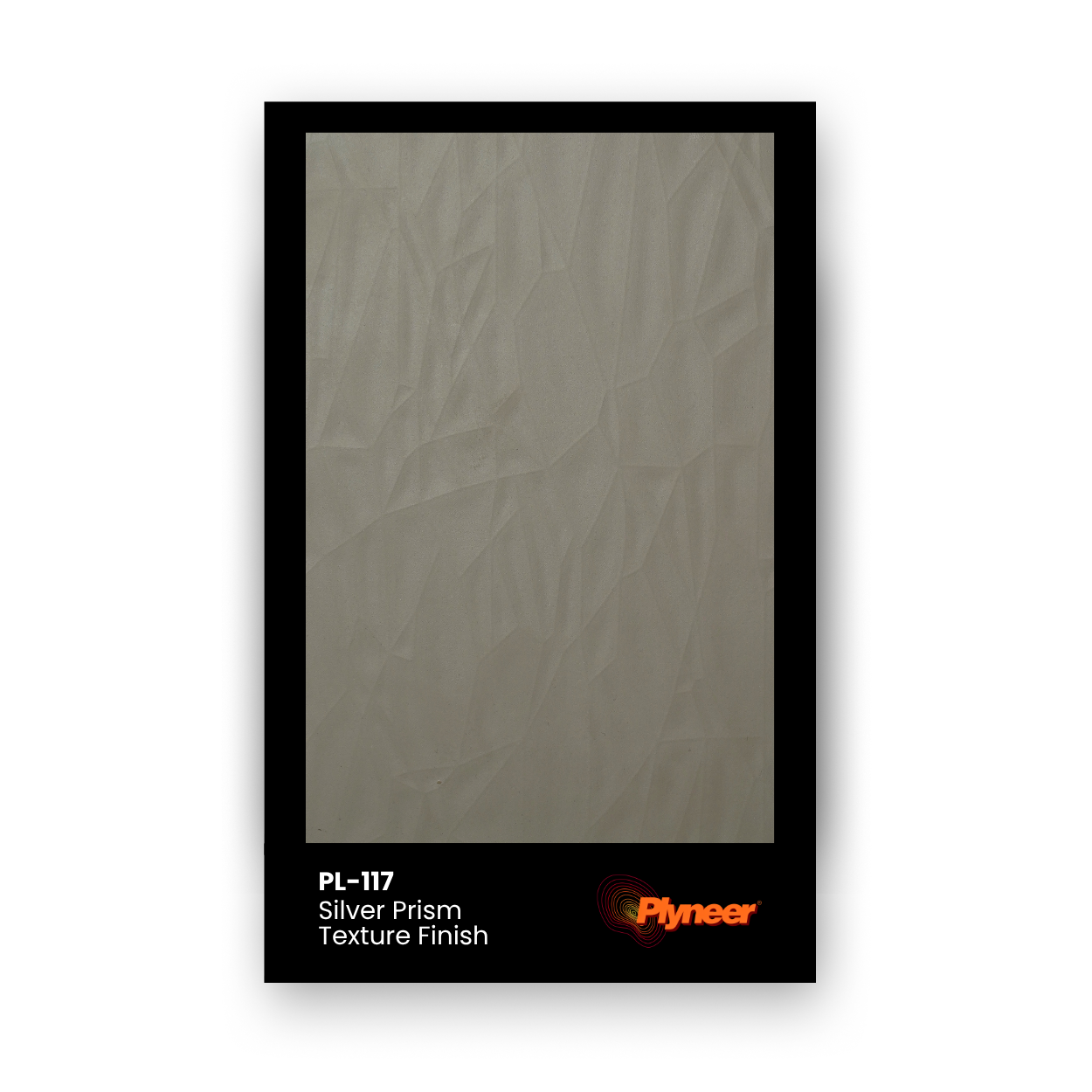 PL-117 silver grey laminate with geometric prism texture and matte 3D finish by Plyneer.