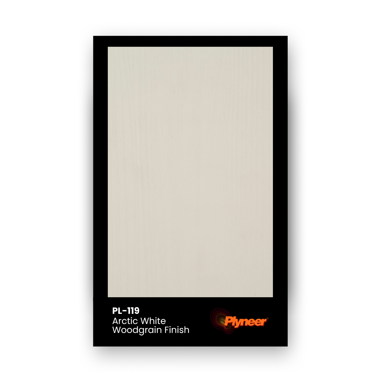 PL-119 arctic white laminate with subtle vertical woodgrain texture and satin finish by Plyneer.