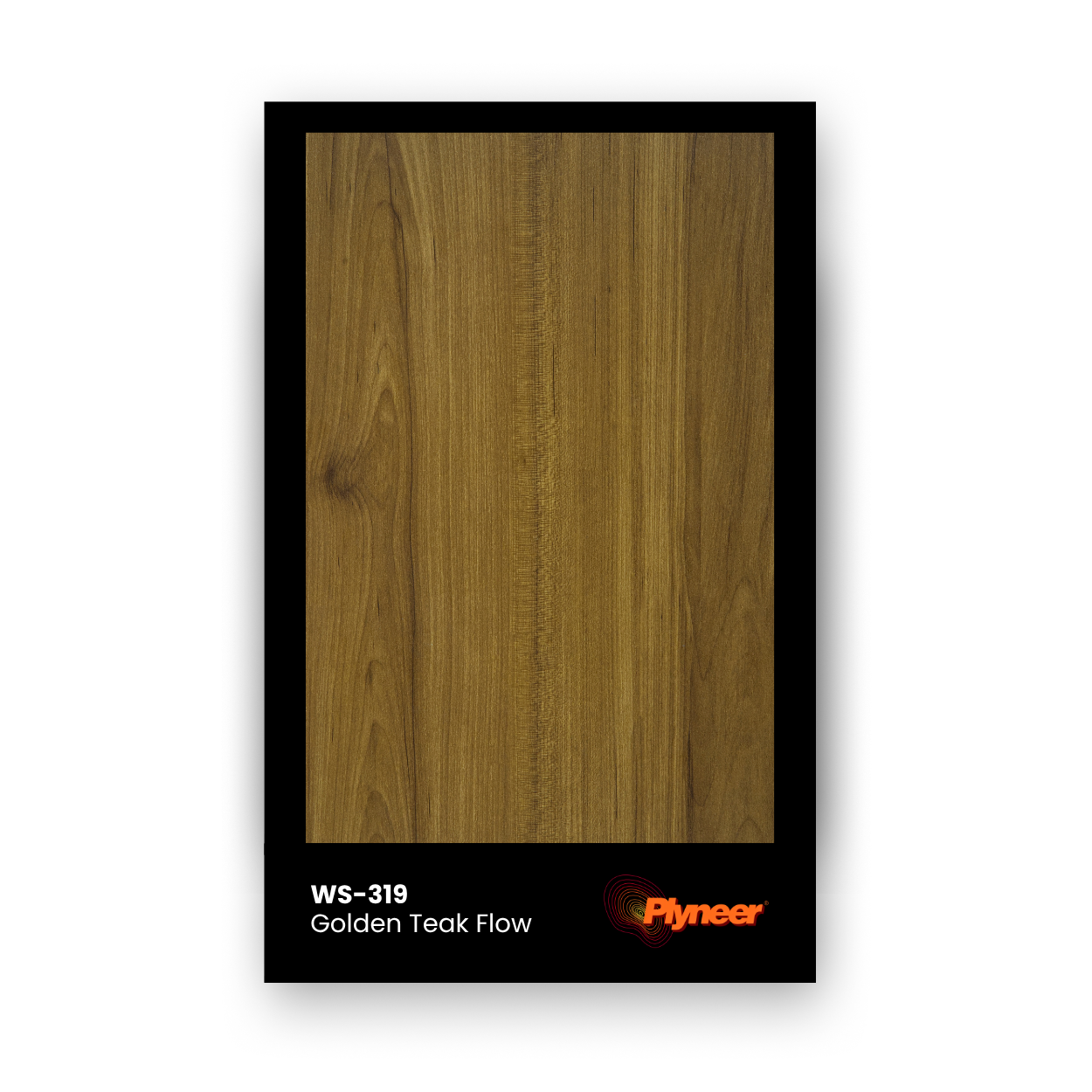 Plyneer WS-319 teak wood laminate with warm brown tones and smooth natural grain.