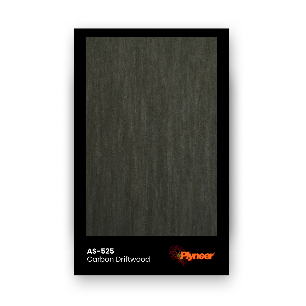 AS-525 dark driftwood laminate with matte texture and vertical grain pattern.