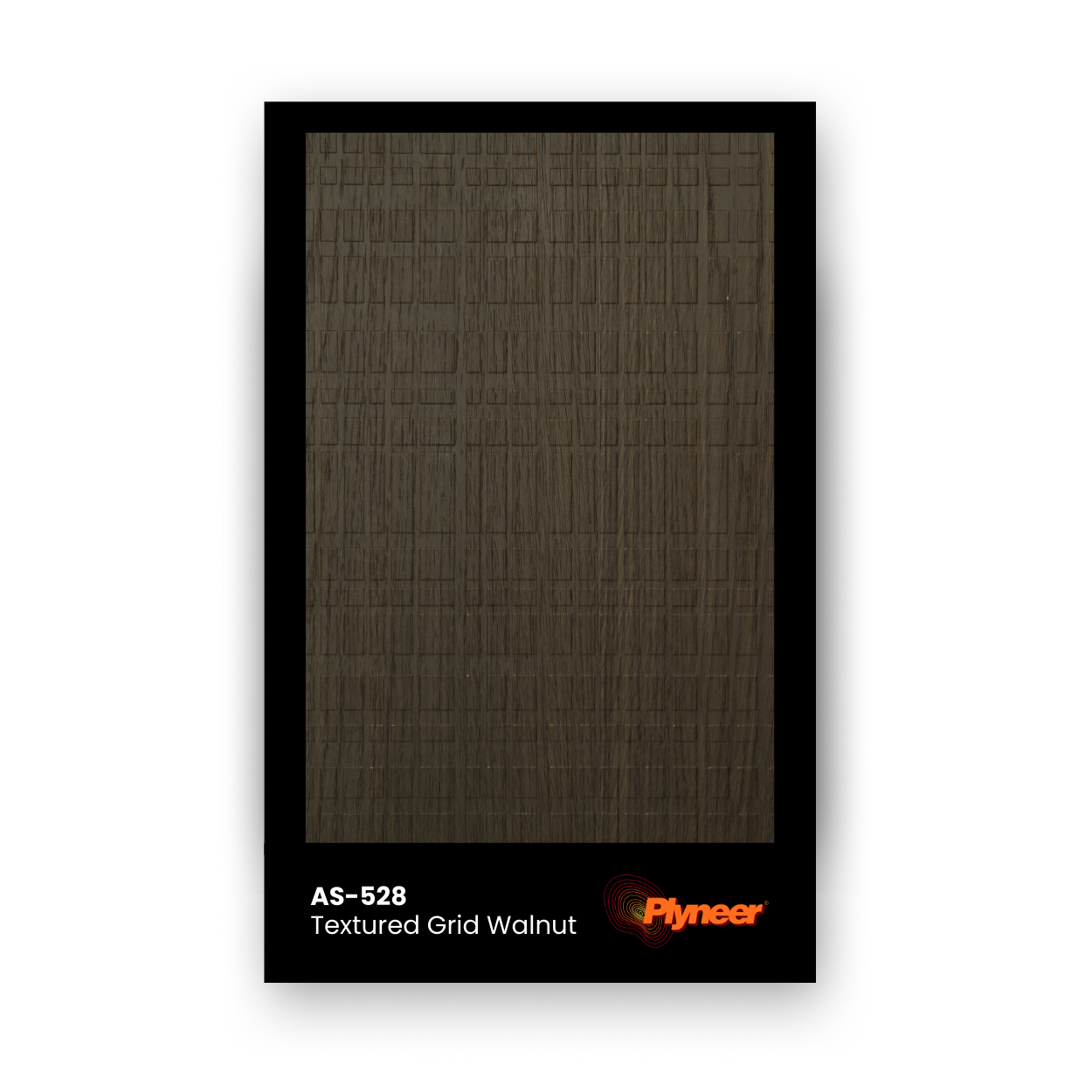 AS-528 walnut laminate with embossed grid wood texture in deep brown finish.