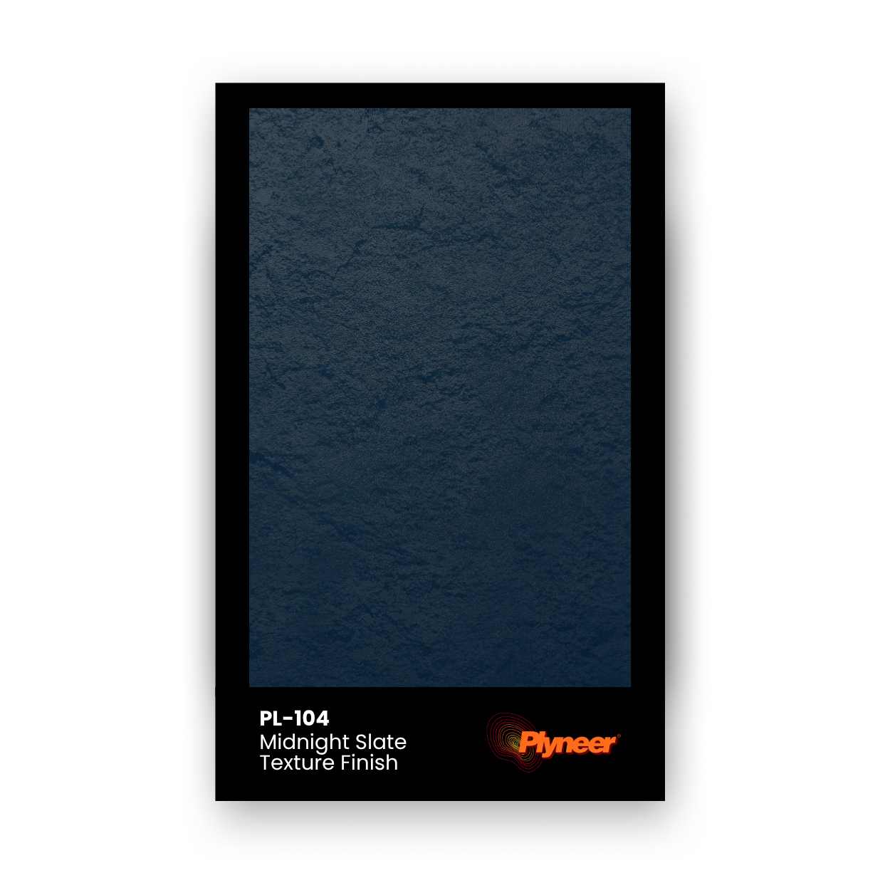PL-104 midnight blue slate-textured finish laminate sample with matte stone-like surface by Plyneer.