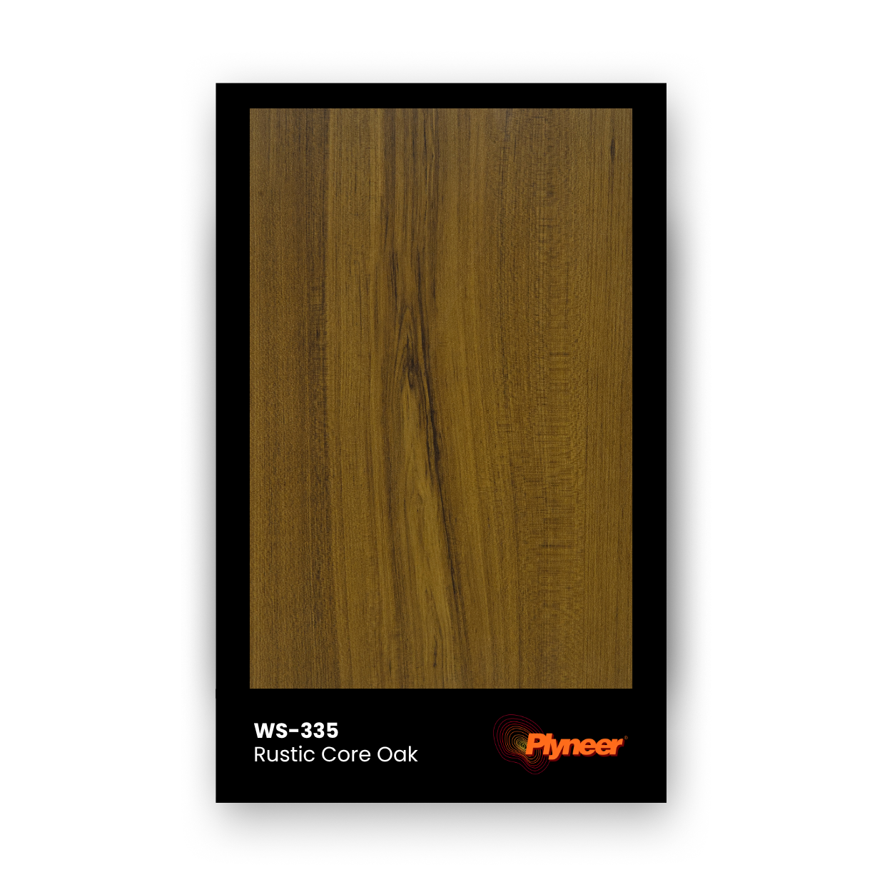 Plyneer WS-335 rustic oak laminate with rich central grain and matte wood texture.