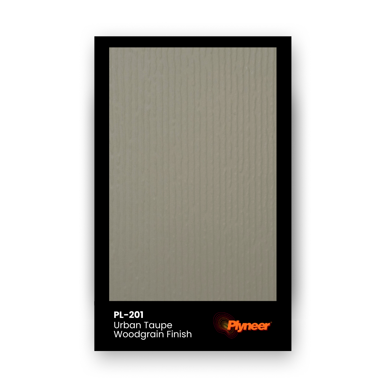 PL-201 Urban Taupe Woodgrain laminate with refined linear texture and soft taupe tone for sophisticated interior spaces by Plyneer.