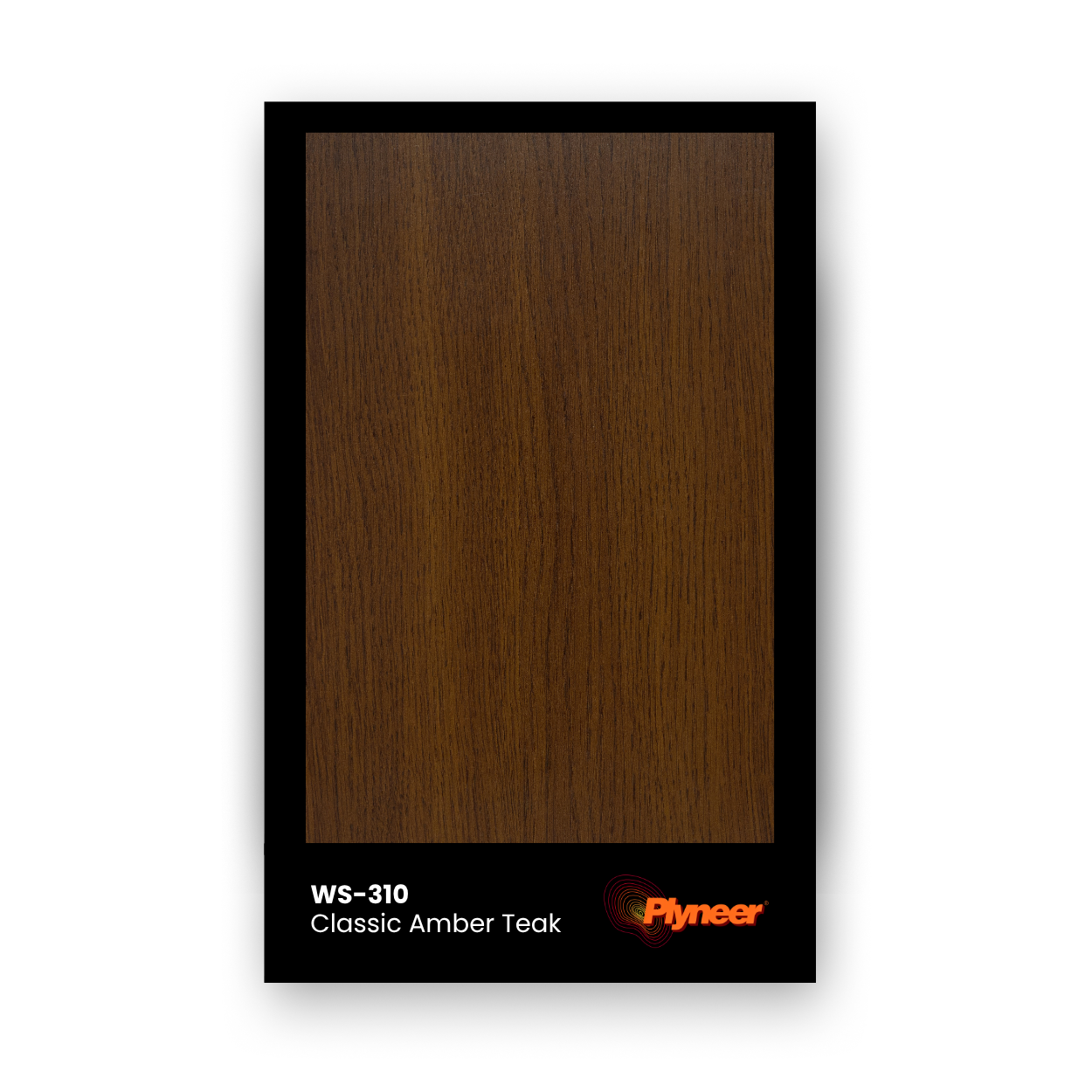 Plyneer WS-310 amber teak laminate with fine straight woodgrain texture.