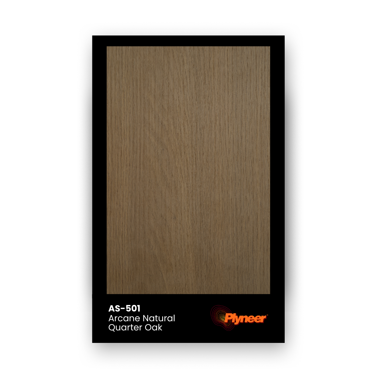 Plyneer AS-501 quarter-cut oak laminate with fine straight grains in a natural brown-beige tone from the Arcane Series.