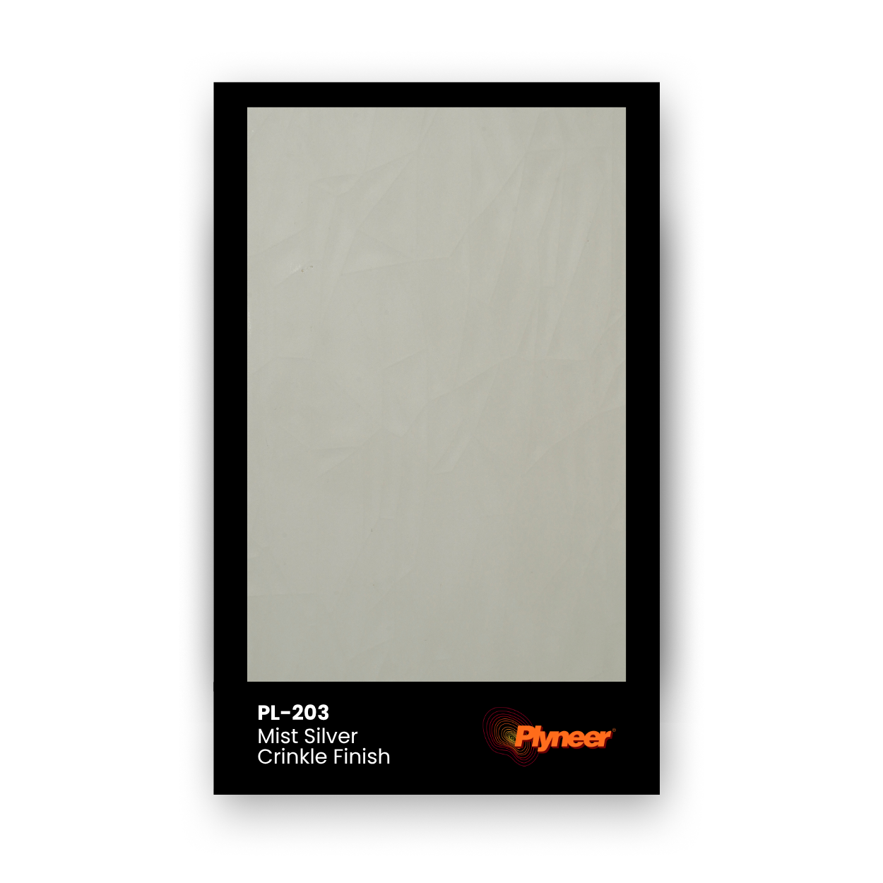 PL-203 Mist Silver Crinkle laminate with elegant soft silver tone and crinkled texture for contemporary interiors by Plyneer.