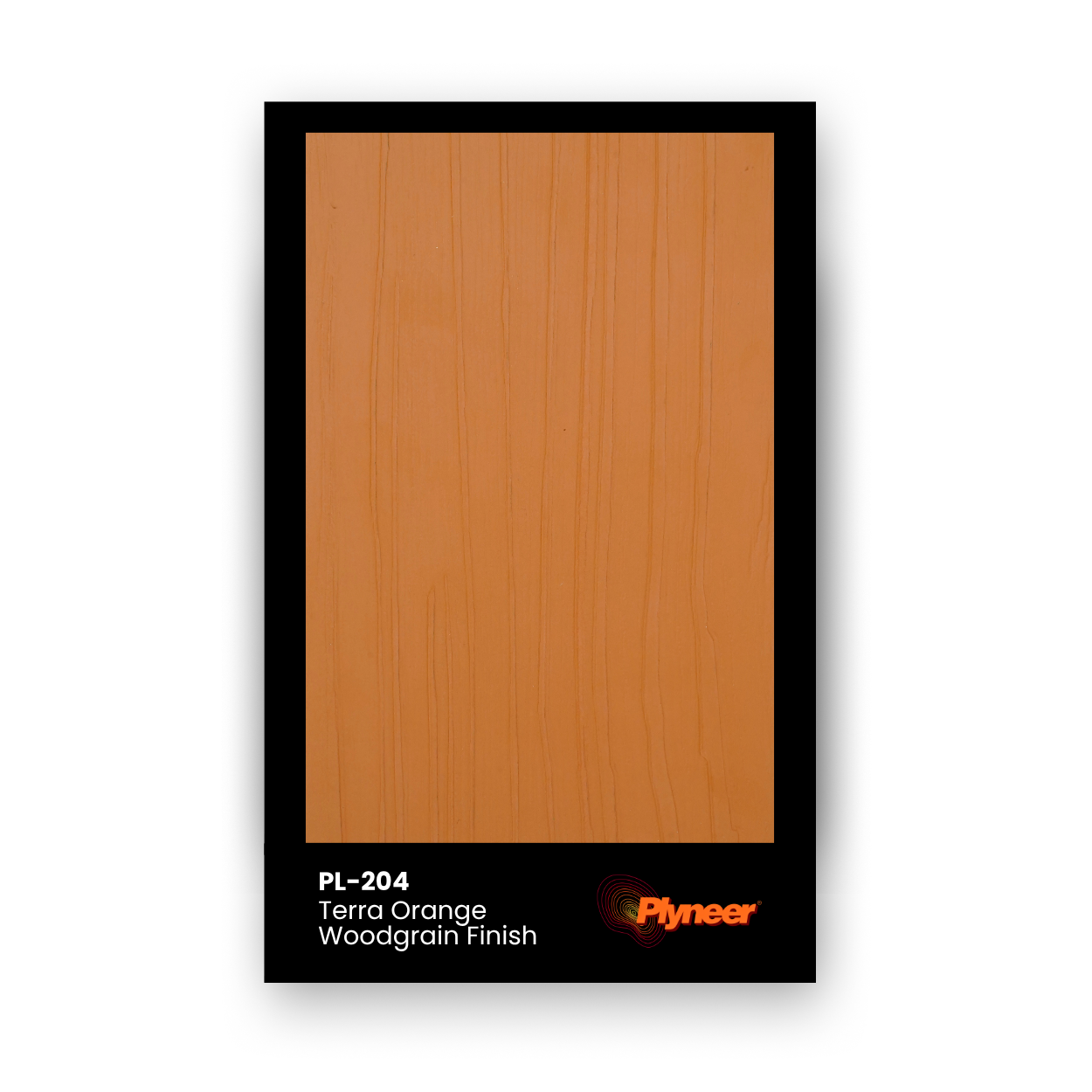 PL-204 Terra Orange Woodgrain laminate with textured vertical grain and warm terracotta tone for modern interior design by Plyneer.