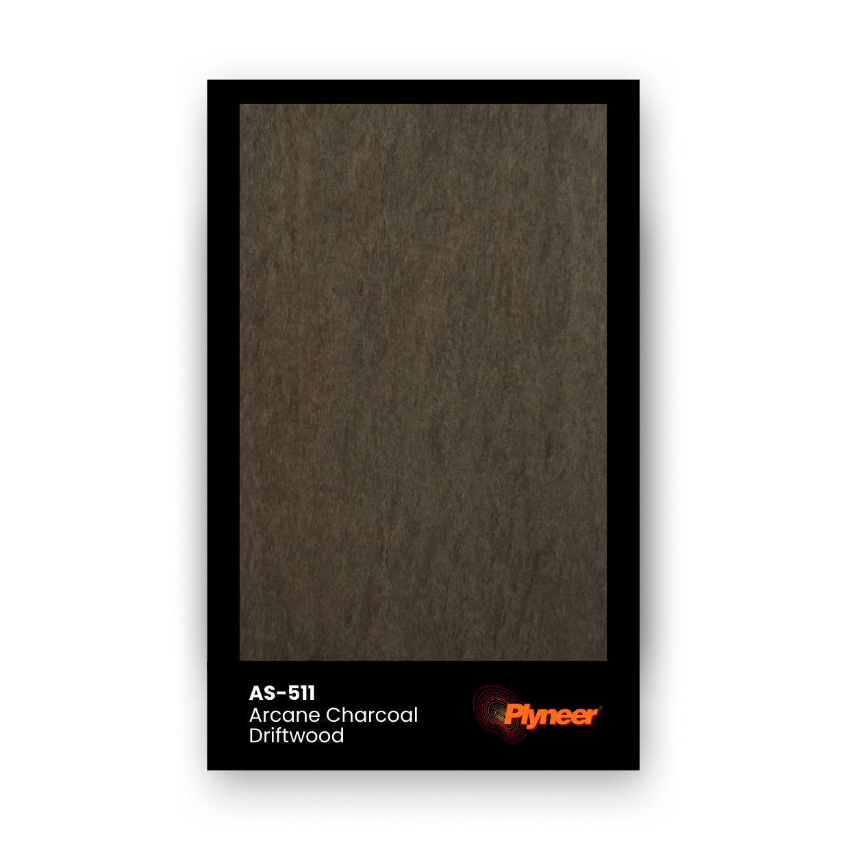 AS-511 charcoal driftwood laminate with natural grey-brown wood texture and soft grain movement by Plyneer.