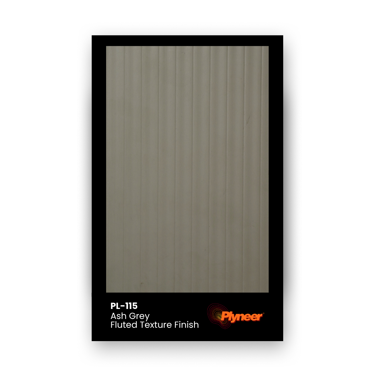PL-115 ash grey laminate with vertical fluted groove texture and matte architectural finish by Plyneer.
