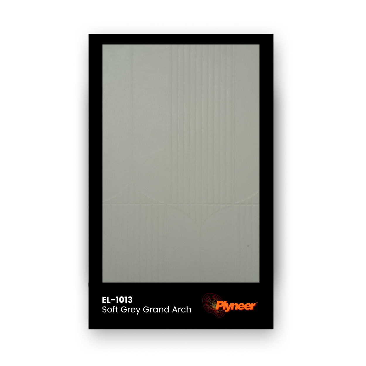 Plyneer EL-1013 soft grey laminate with embossed vertical grooves and arch pattern from the Elite Lite series.