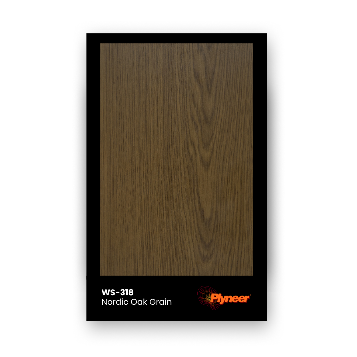 Plyneer WS-318 oak wood laminate with fine brown grain and smooth matte finish.