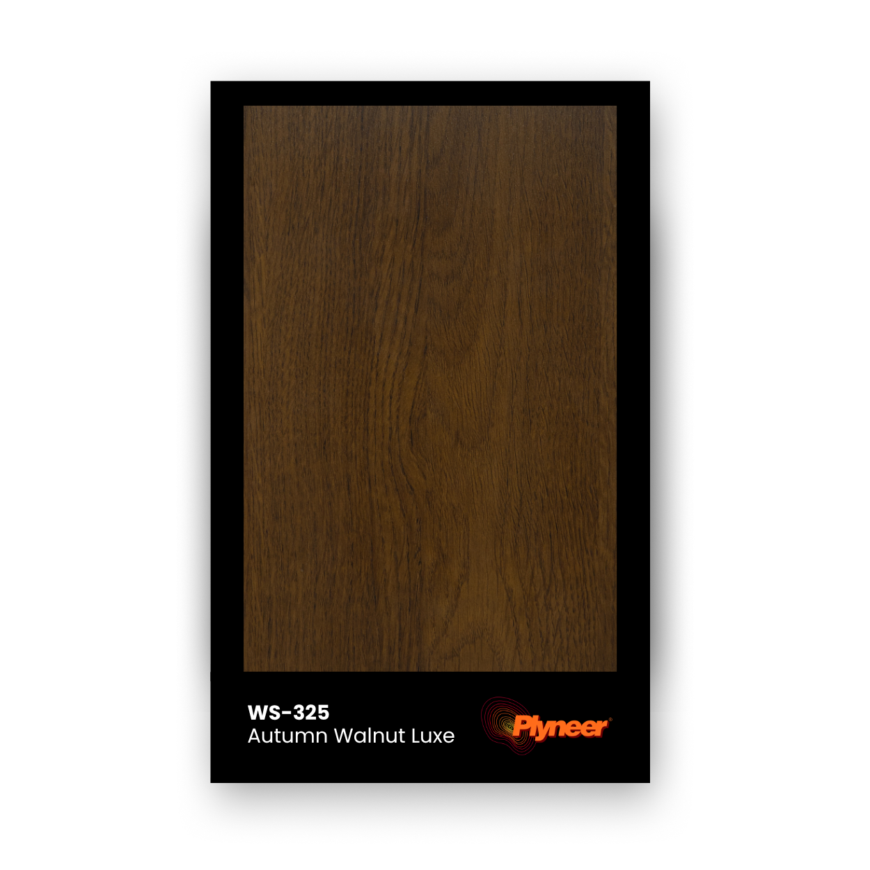 Plyneer WS-325 walnut laminate with warm brown grain and natural matte wood texture.