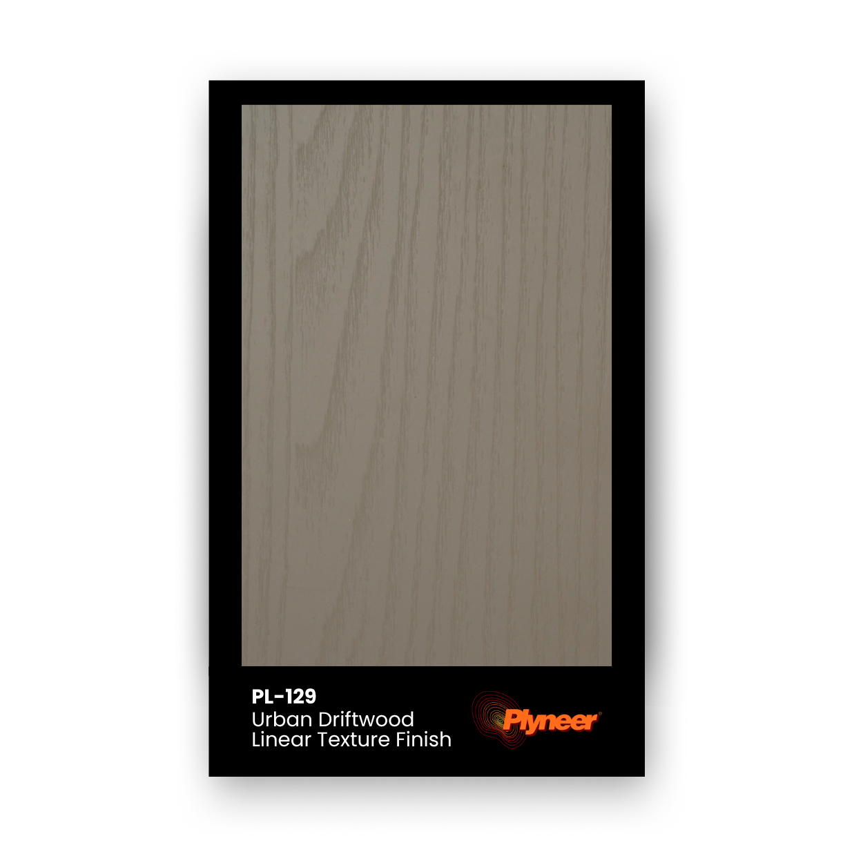 PL-129 Urban Driftwood grey laminate with subtle linear woodgrain texture and matte finish by Plyneer.