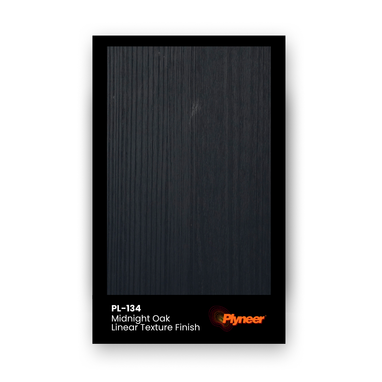 PL-134 Midnight Oak laminate with vertical woodgrain texture in matte black finish by Plyneer.