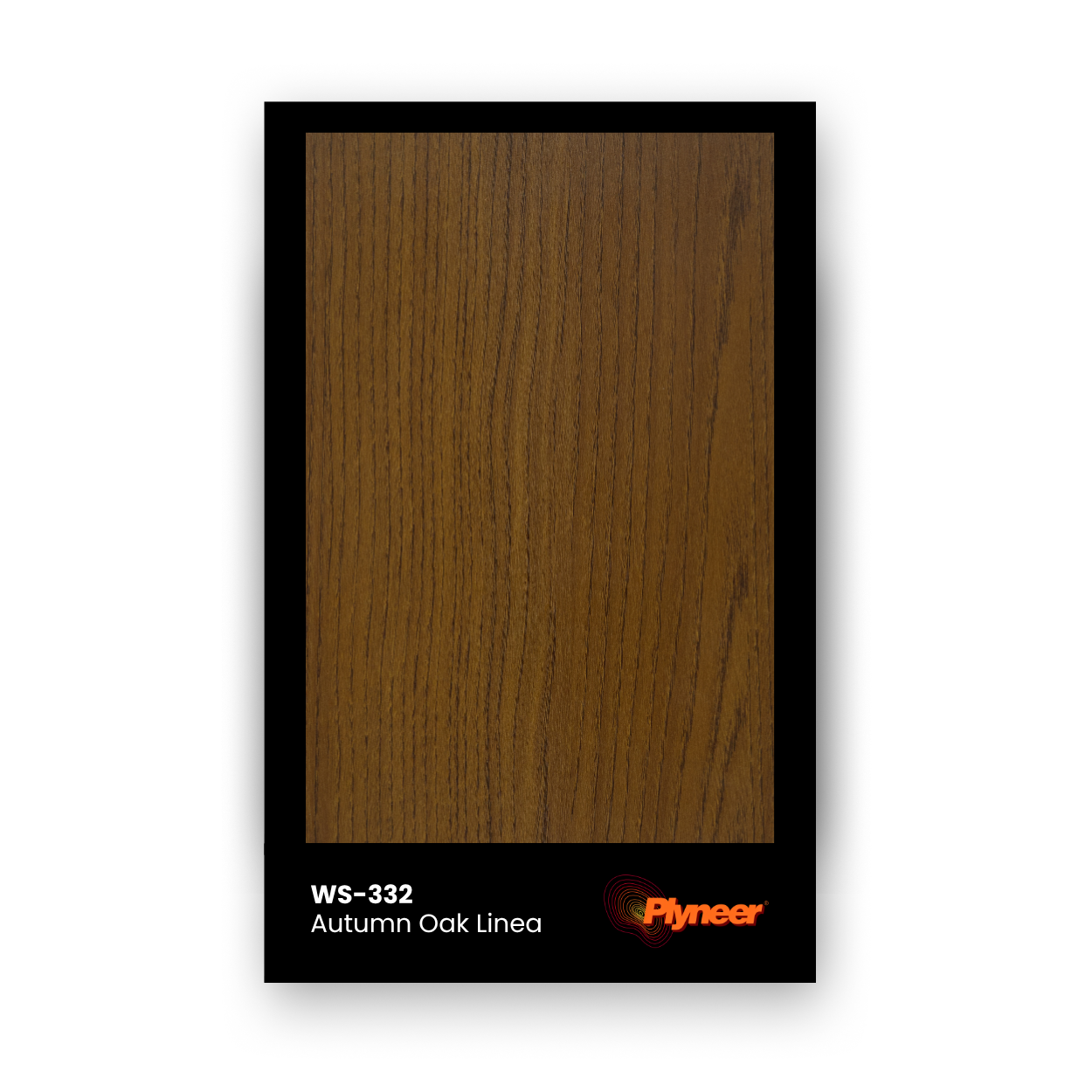 Plyneer WS-332 oak laminate with warm honey tone and fine linear grain texture.